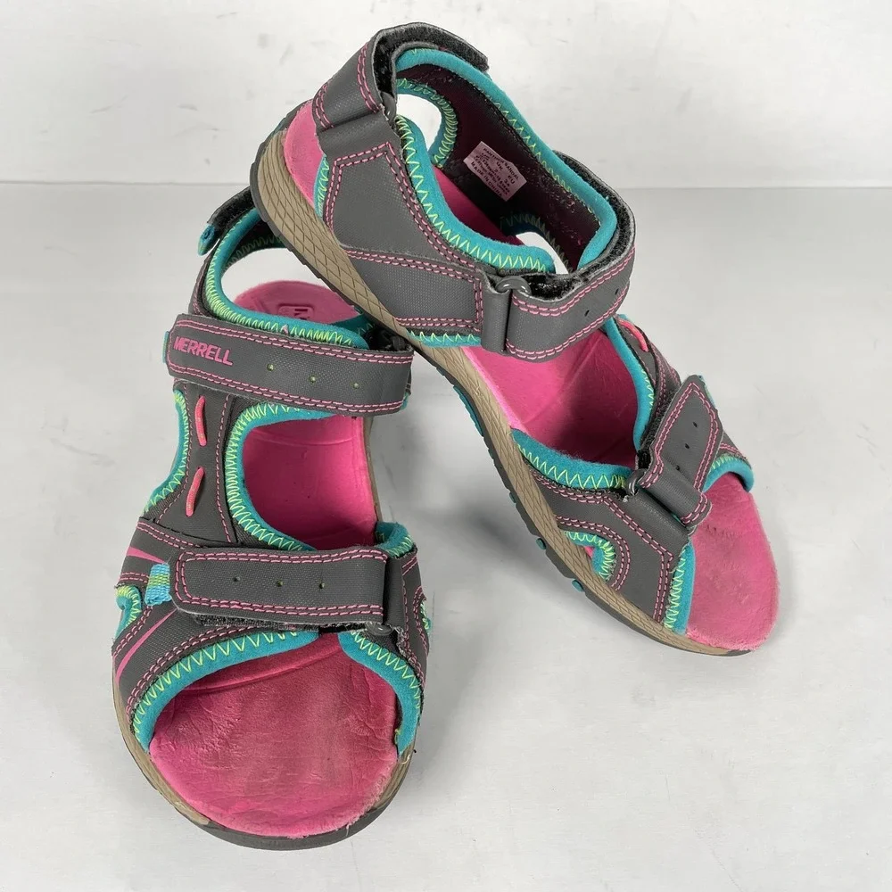 Merrell Panther Sandal Shoes Youth Size 3 Gray Pink Teal Outdoor Hiking Water